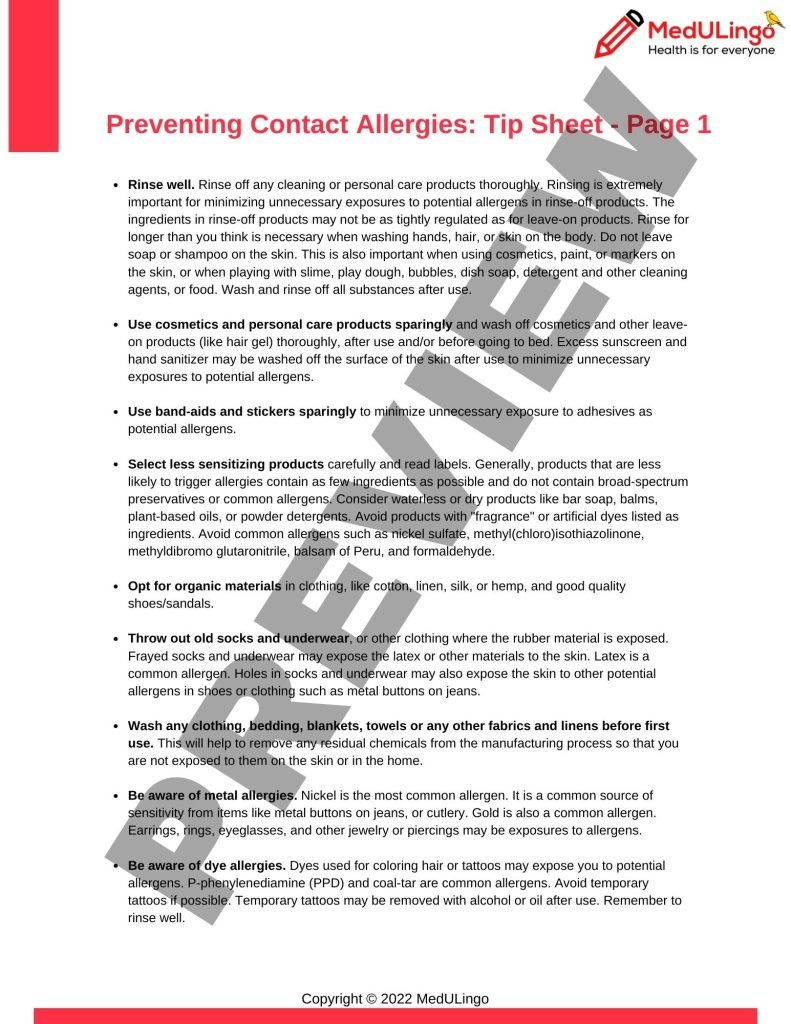 Preventing Contact Allergies in Kids - FREE DOWNLOAD - Medulingo