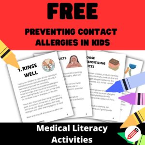 Preventing Contact Allergies in Kids - The image shows pages from the guide and decorative crayons.