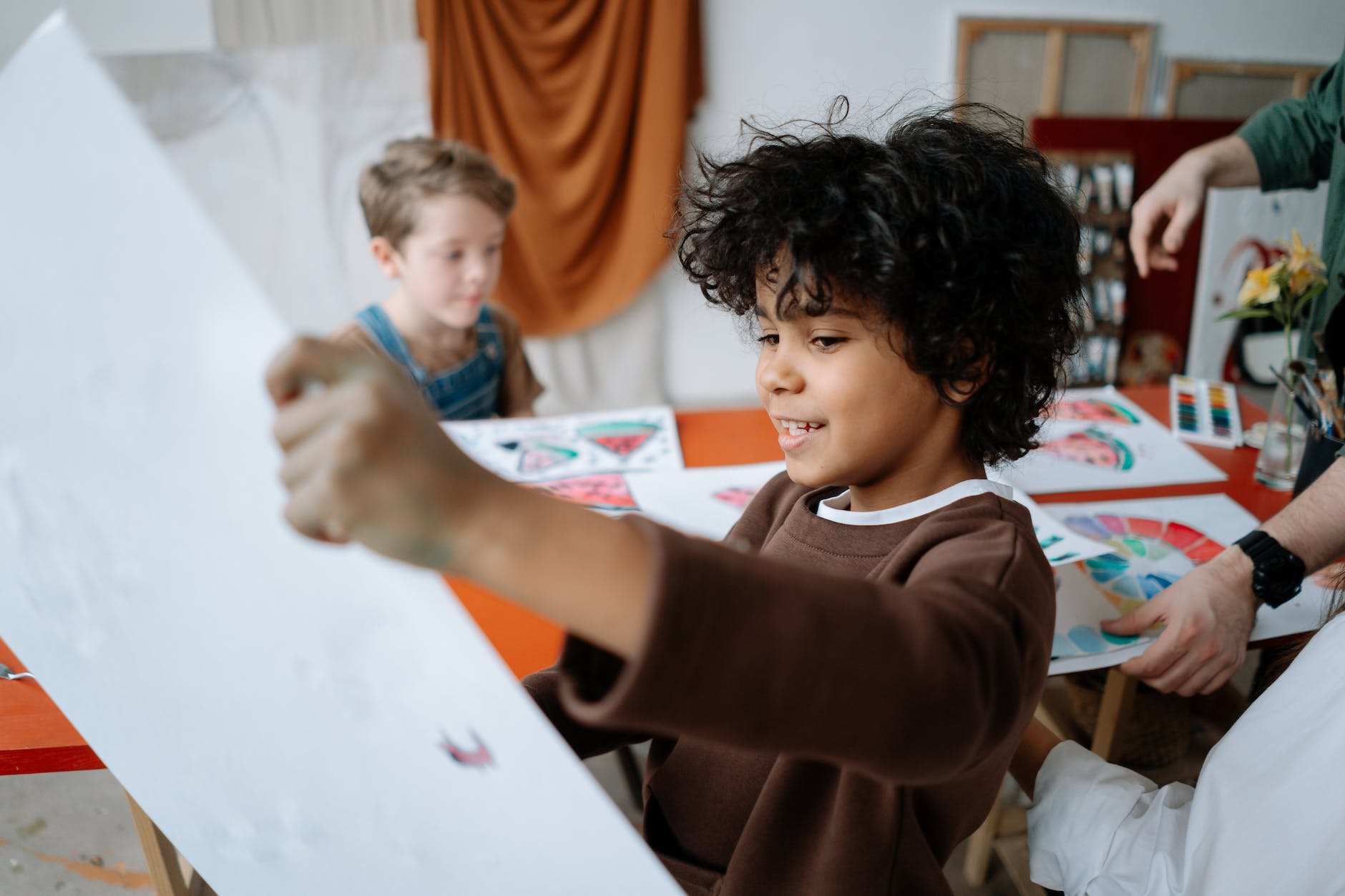 children during an art class at school