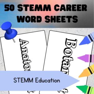 two sheets with STEMM career words on them