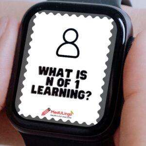 a smartwatch showing the title "What is N of 1 Learning" with an image of a stick person